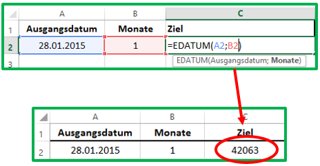 Excel Ein neues Datum mit der Funktion EDATUM berechnen